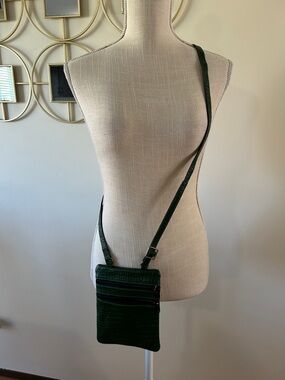Forest Green Crossbody crocodile print 2way Phone Bag - Women, three zip pockets